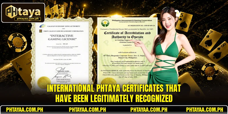 International PHTAYA certificates that have been legitimately recognized